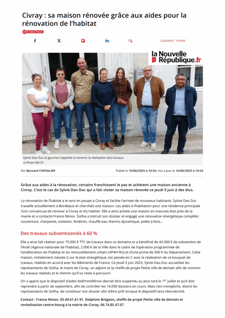 La maison de Sylvie à Civray a pu bénéficier d'une rénovation globale grâce à l'intervention de SOLIHA.