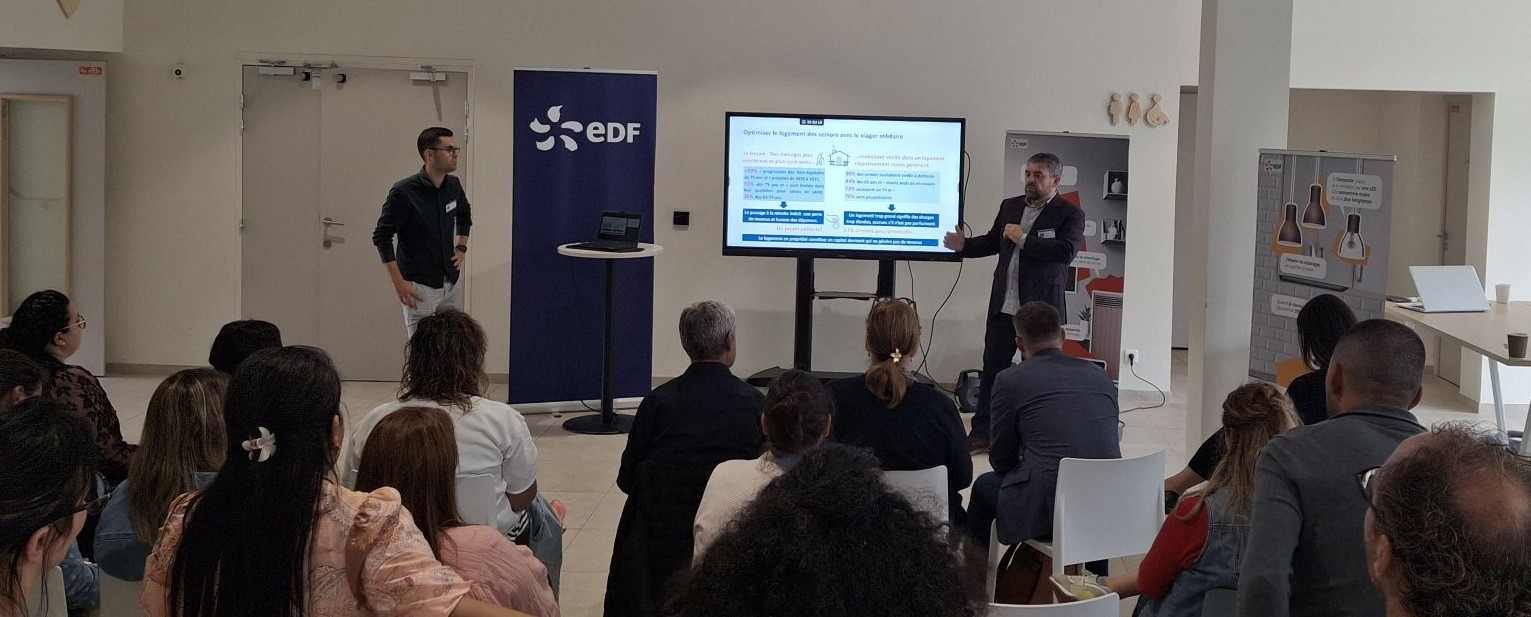 Benjamin Mondon et Hervé Petit sont intervenus pour présenter les actions de SOLIHA, et échanger avec EDF et les partenaires présents.